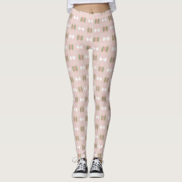 Legging Grade de diamante rosa suave com floral oliva e bl