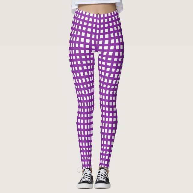 Legging Grade de malha quadrada roxa (Frente)