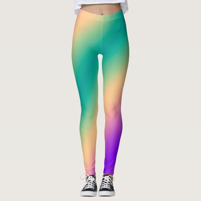 Legging Gradient ombre verde cor-de-rosa púrpura, branco (Frente)