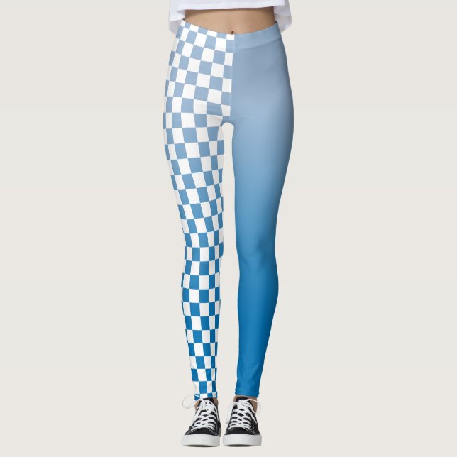Legging Gradiente Azul Céu e Padrão Verificado (Frente)