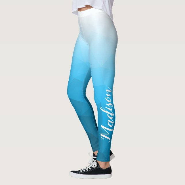 Legging Gradiente Azul Ciano Aqua Geometria Malha Nome do  (Esquerda)