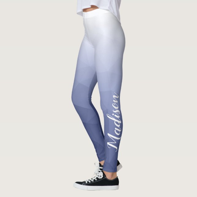 Legging Gradiente Branco Azul Cinza Geometria Malha Nome P (Esquerda)