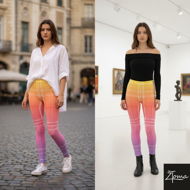 Legging Gradiente de Arco-íris Moderno Padrão Xadrez Tarta (Criador carregado)