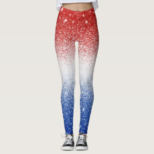 Legging Gradiente de Brilho Vermelho Branco Azul Dia Patri