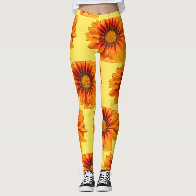 Legging Gradiente de Flor de Laranja Amarelo Brilhante Rec (Frente)