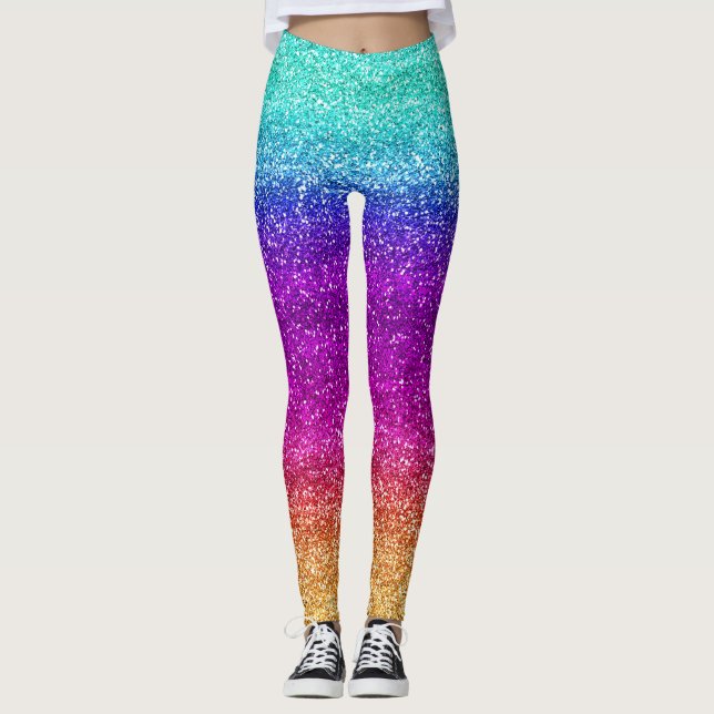 Legging Gradiente de Glitter Arco-Íris Brilhante (Frente)