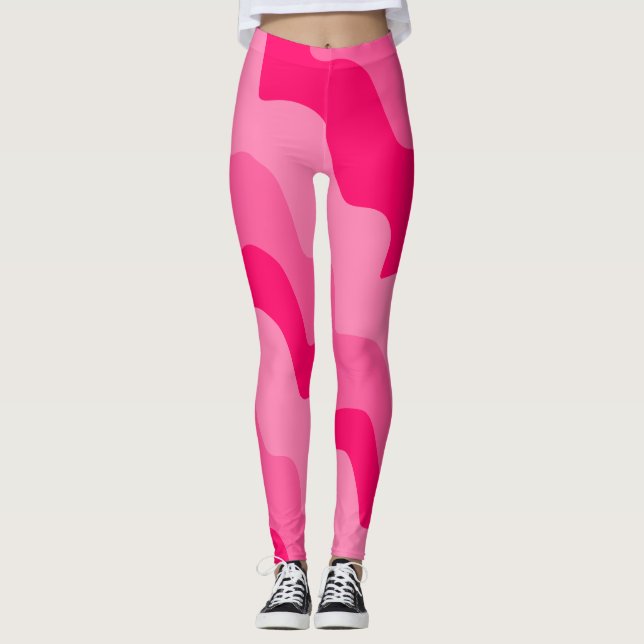 Legging Gradiente de ondas do oceano rosa ondulado (Frente)