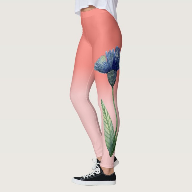 Legging Gradiente de Rosa Chá Coral com Flor Azul (Esquerda)