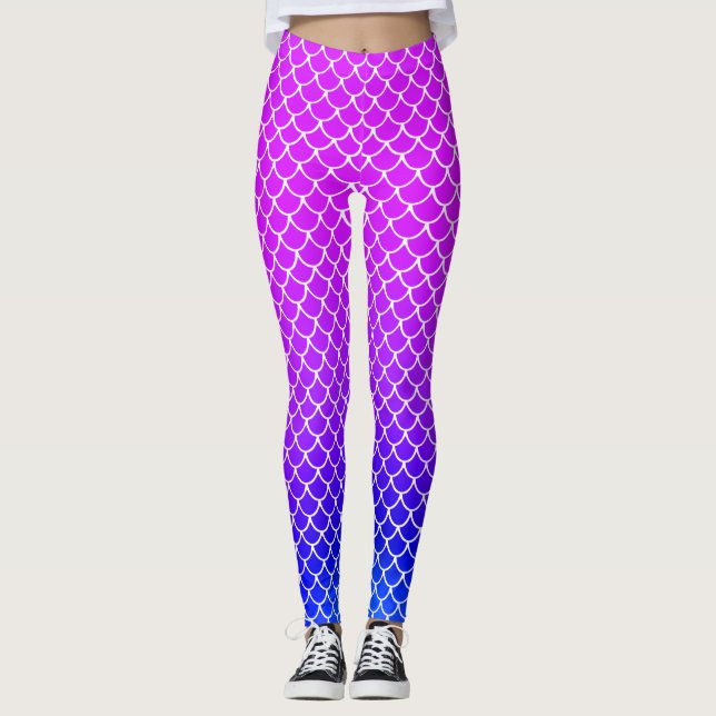 Legging Gradiente Rosa Quente Roxo Escamas de Sereia Pisci (Frente)
