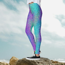 Legging Gradiente Turquesa Roxo Brilhante Festa Lantejoula