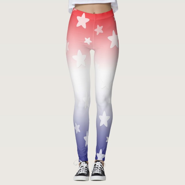 Legging Gradiente vermelho, branco e azul com estrelas (Frente)