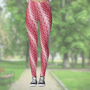 Legging Gradiente Vermelho Escuro e Branco Padrão de Folha