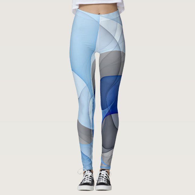 Legging Gráfico de Arte Fractal de Cinza Azul Moderno (Frente)