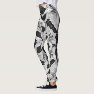 Legging Gráfico de Flores design preto e branco