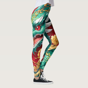 Legging Gráfico do Dragão Chinês na moda