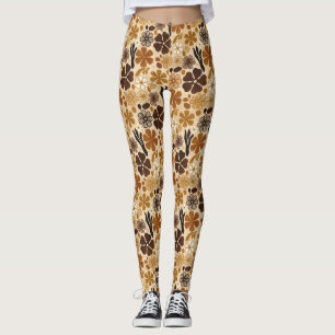 Legging Gráfico Floral Retro dos Anos 1970