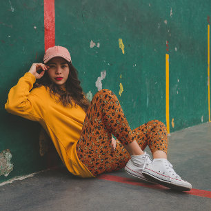 Legging Gráficos de Halloween em estilo retrô laranja e pr