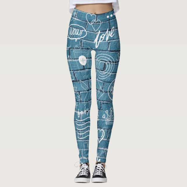 Legging Grafite branco sobre arte de texto moderno na pare (Frente)