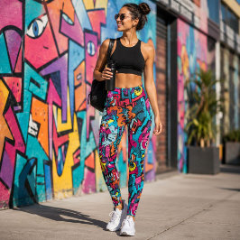 Legging Grafite Colorido Pop Art Retro Abstrato de Rua