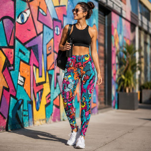 Legging Grafite Colorido Pop Art Retro Abstrato de Rua