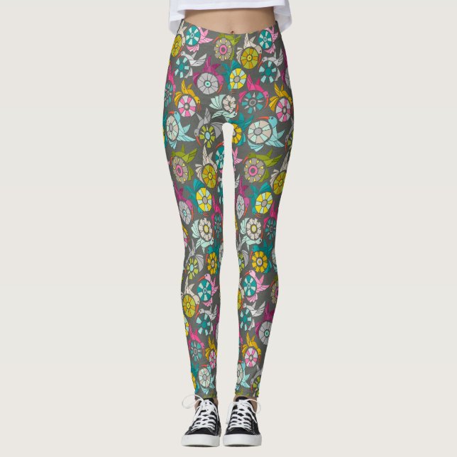 Legging grafite de aves solares de papel (Frente)