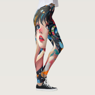 Legging Grafite de Música Espacial da Anime Girl