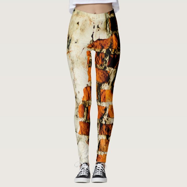 Legging Grafite de tijolos Legal e brancos, cor de laranja (Frente)
