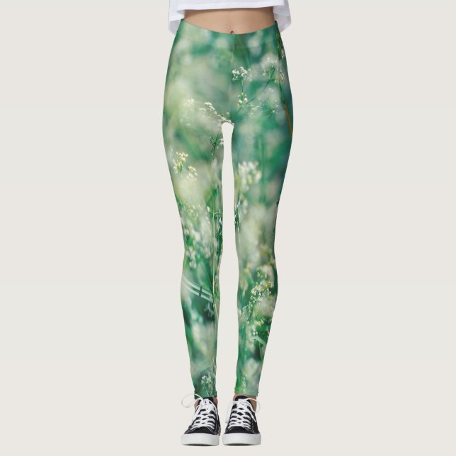 Legging Grama Verde Deixa Flores Plantas Natureza (Frente)
