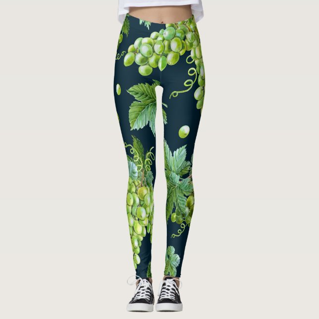 Legging Grama Verde: Padrão Escuro de Aquarela (Frente)