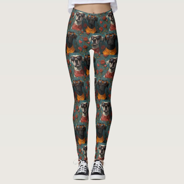 Legging Grande Dane com Dia de os namorados de Rosas cardí (Frente)