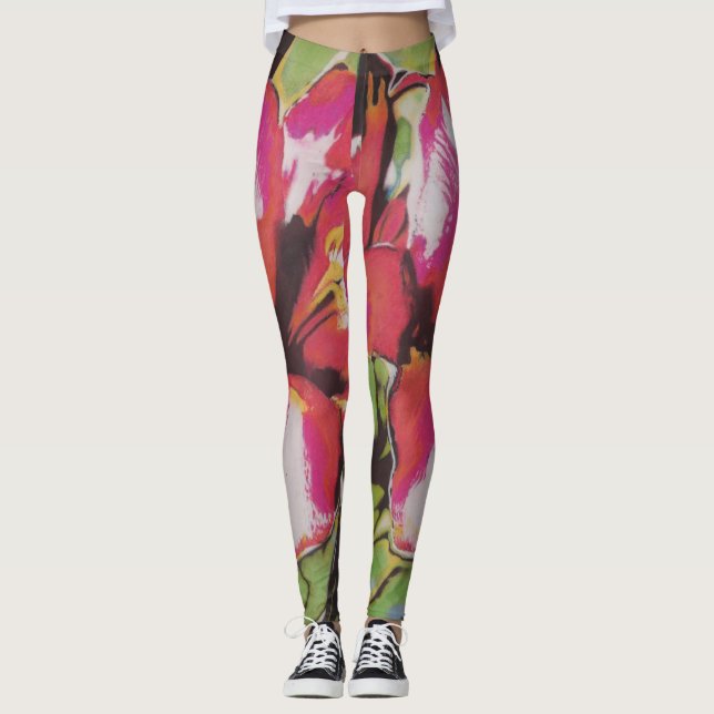 Legging grande design abstrato floral colorida contemporân (Frente)