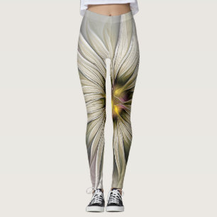 Legging Grande Flor de Marfim, Abstrato Moderna Arte Fract