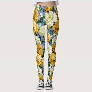 Legging Grande Flor Rosa Amarela Retro