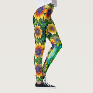 Legging Grande Impressão Brilhante Girassol
