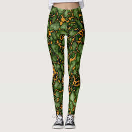 Legging Grande Moss Verde e Dourada Textura Marble Design