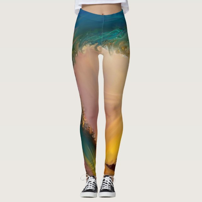 Legging Grande onda com raios solares e abstrato (Frente)