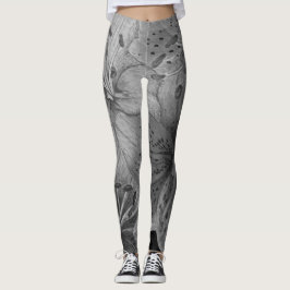Legging grande padrão floral contemporâneo preto e branco