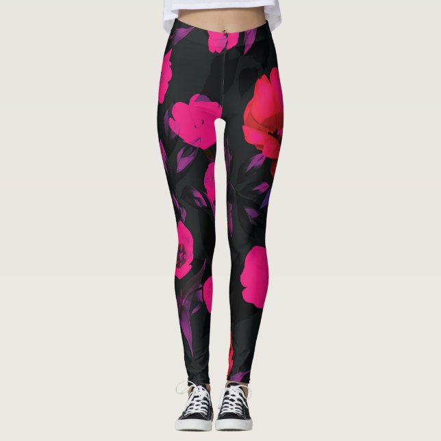 Legging Grande padrão floral de tulipas estilizadas. (Frente)