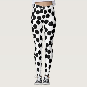 Legging grandes bolinhas aleatórias pretas nas caneleiras