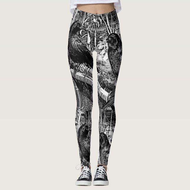 Legging Grandes caneleiras pretas do corvo (Frente)