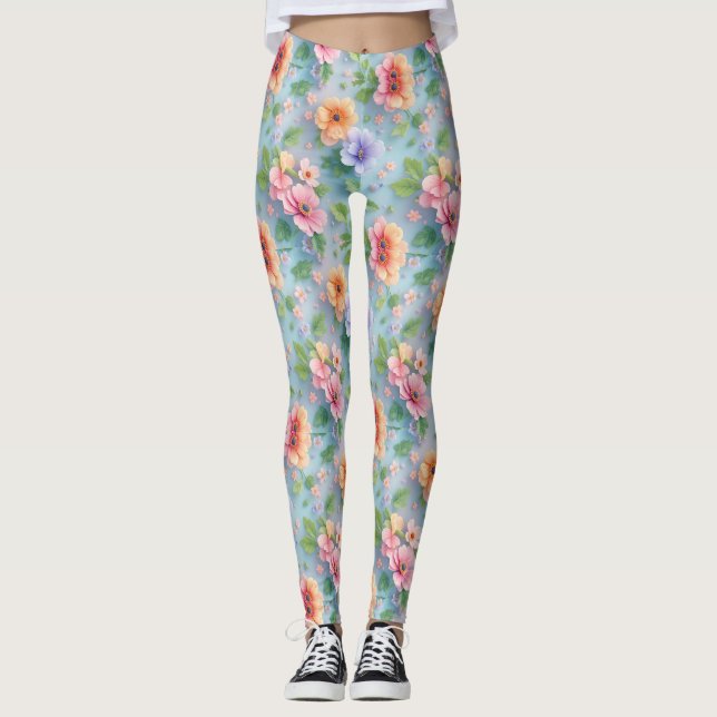 Legging Grandes Flores de Papel Coloridas (Frente)