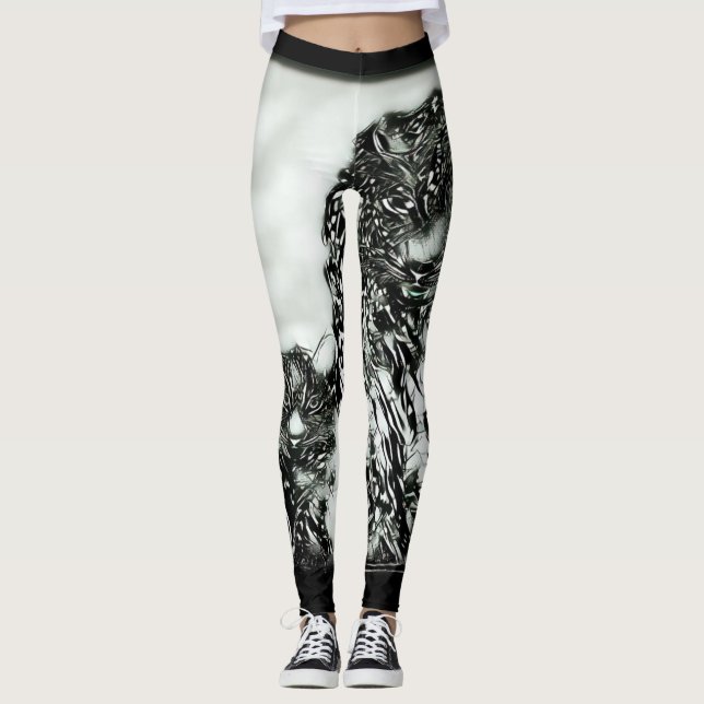 Legging Grandes Modelos de Gatos: Leopardo-da-Neve Magnifi (Frente)