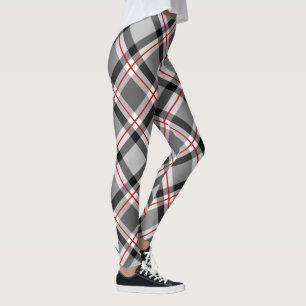 Legging Grandes xadrez, preto, branco, cinzas e vermelho