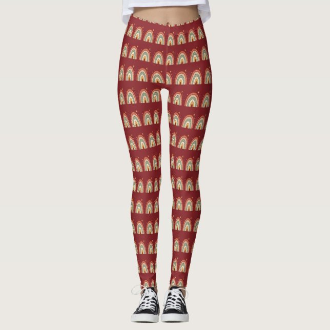 Legging Gravata com Padrão Arco-Íris Boho (Frente)
