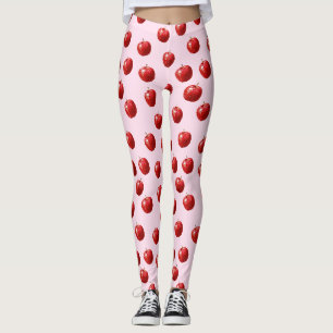 Legging Gravata com Padrão de Aquarela de Maçã Vermelha