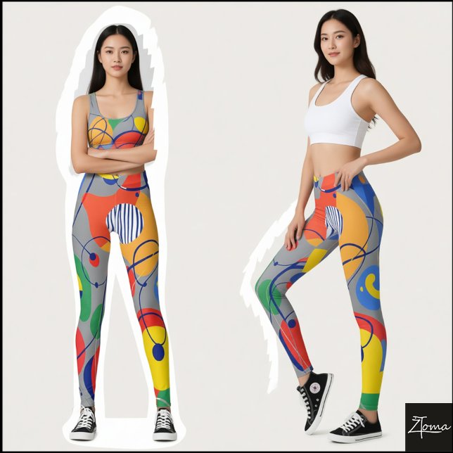 Legging Gray Background Primary Color Abstract Shapes (Criador carregado)