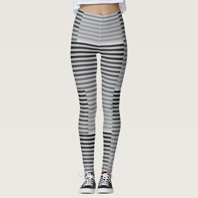 Legging Gray, Black, White Stripes (Frente)