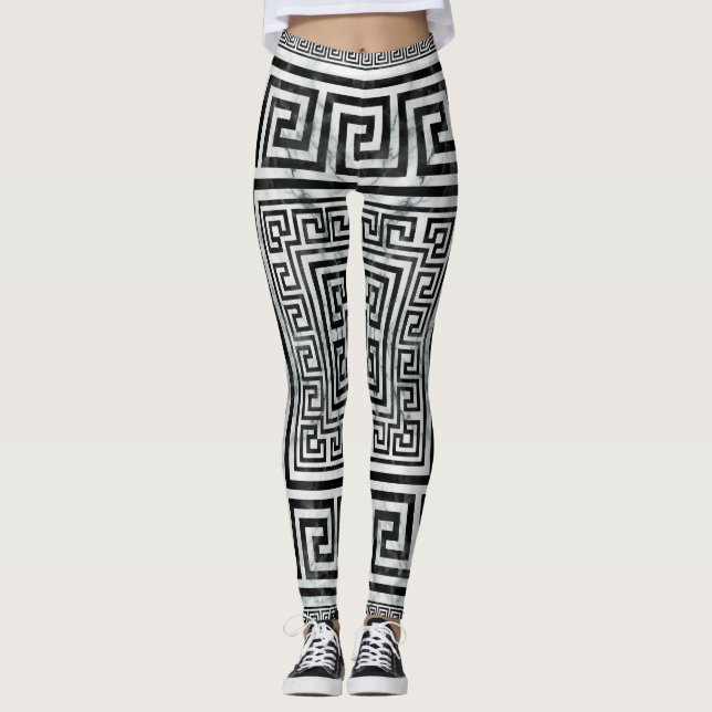 Legging Greek Meander - Greek Key Black and White Marble (Frente)