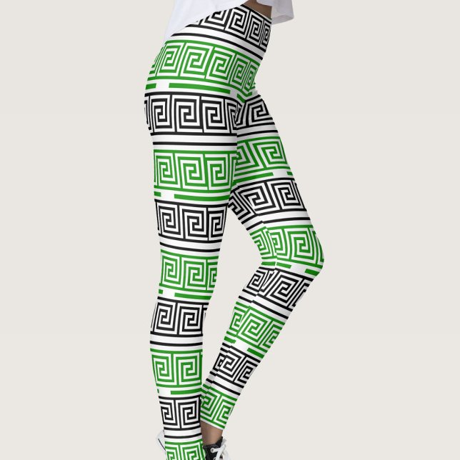 Legging Green Black White Greek Key Fret Pattern Design  (Criador carregado)