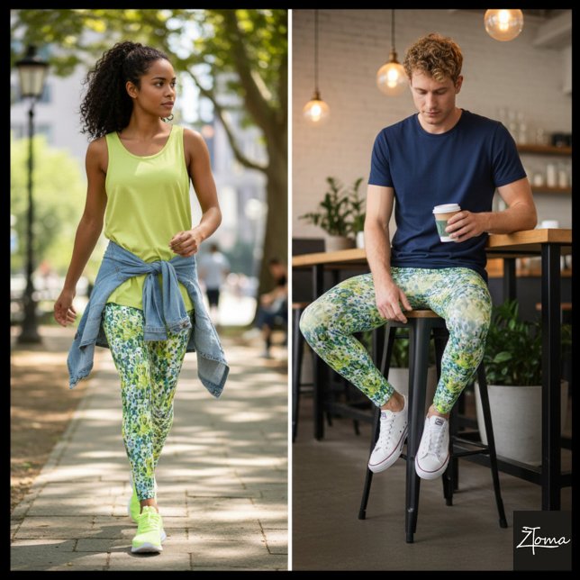 Legging Green Blue Filtered Crowded Dog Face Pattern (Criador carregado)